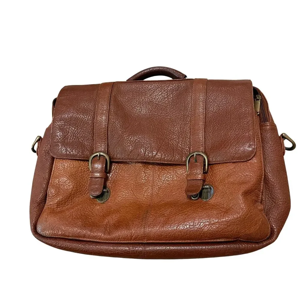 Vintage Wilsons Brown Leather Unisex Satchel Messenger Work Bag Laptop Briefcase